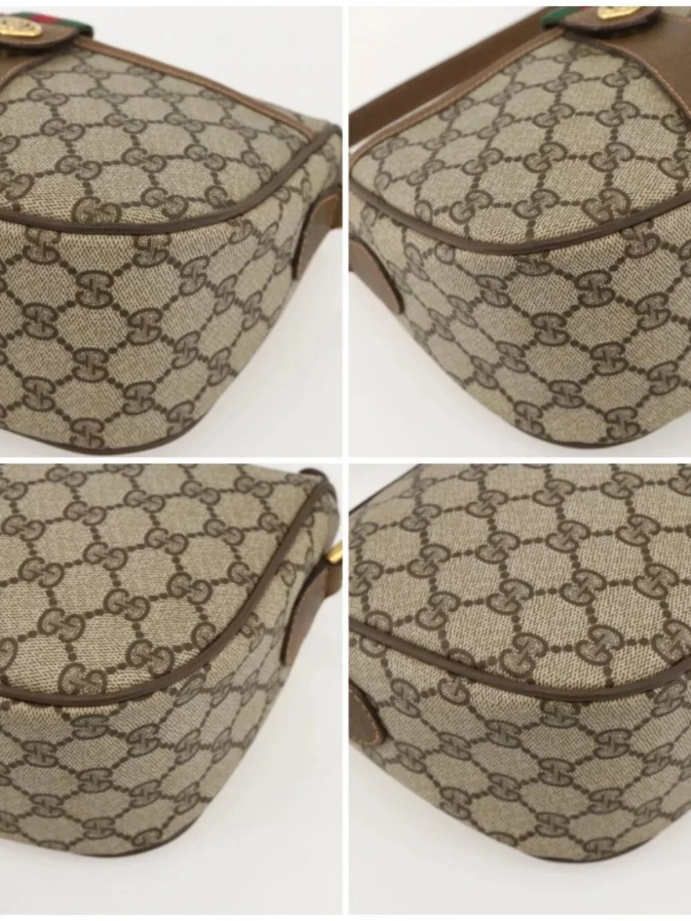 GUCCI GG Supreme Web Sherry Line Shoulder Bag PVC Beige Gold Auth 175956